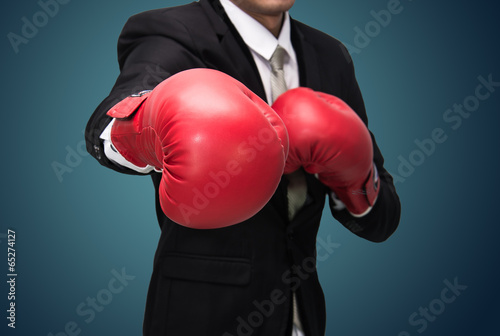 Businessman standing posture in boxing gloves isolated © sorapop