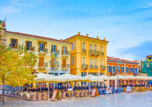 Historic buildings around the main square of Nafplio in Greece