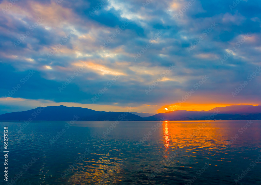 Sunset view from the port of Nafplio in Greece