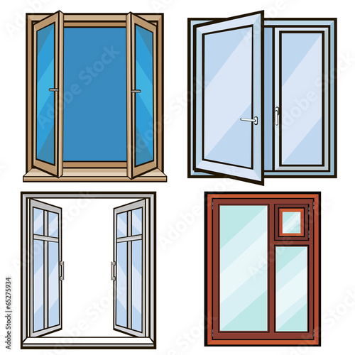 closed and open windows .cartoon style