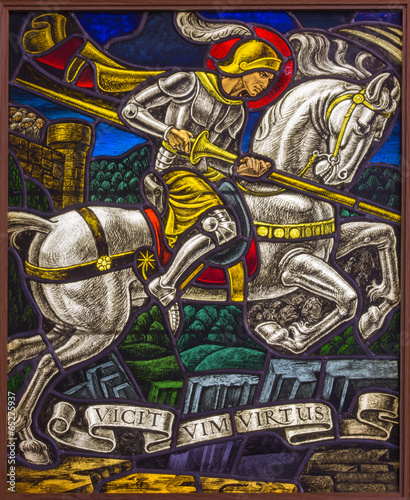 Antwerp - Windowpane of duel of St. Georeg in Joriskerk photo