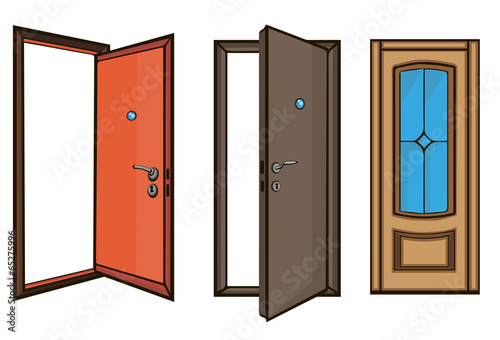 closed and open doors .cartoon style