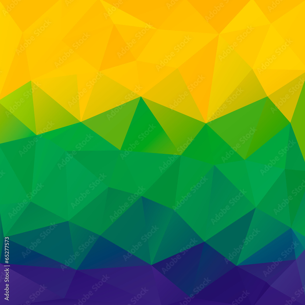 Abstract polygon background. Brazil flag colors. Vector. Stock Vector