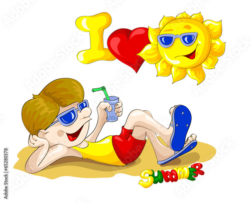 Funny guy on beach enjoying the sun and summer