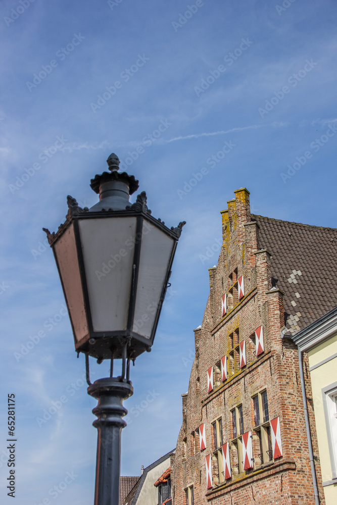 Historical house and lantern in the old center of Kalkar