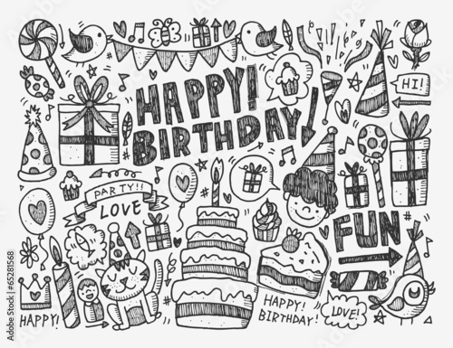 Fototapeta Naklejka Na Ścianę i Meble -  Doodle Birthday party background