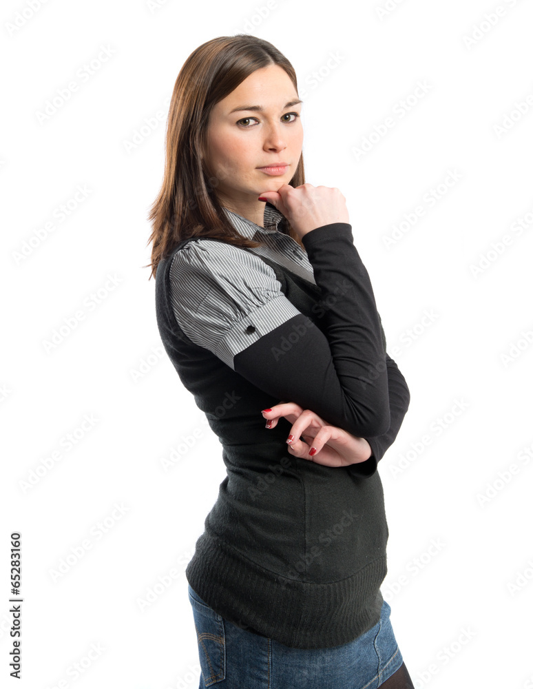 Obraz premium Young girl thinking over isolated white background