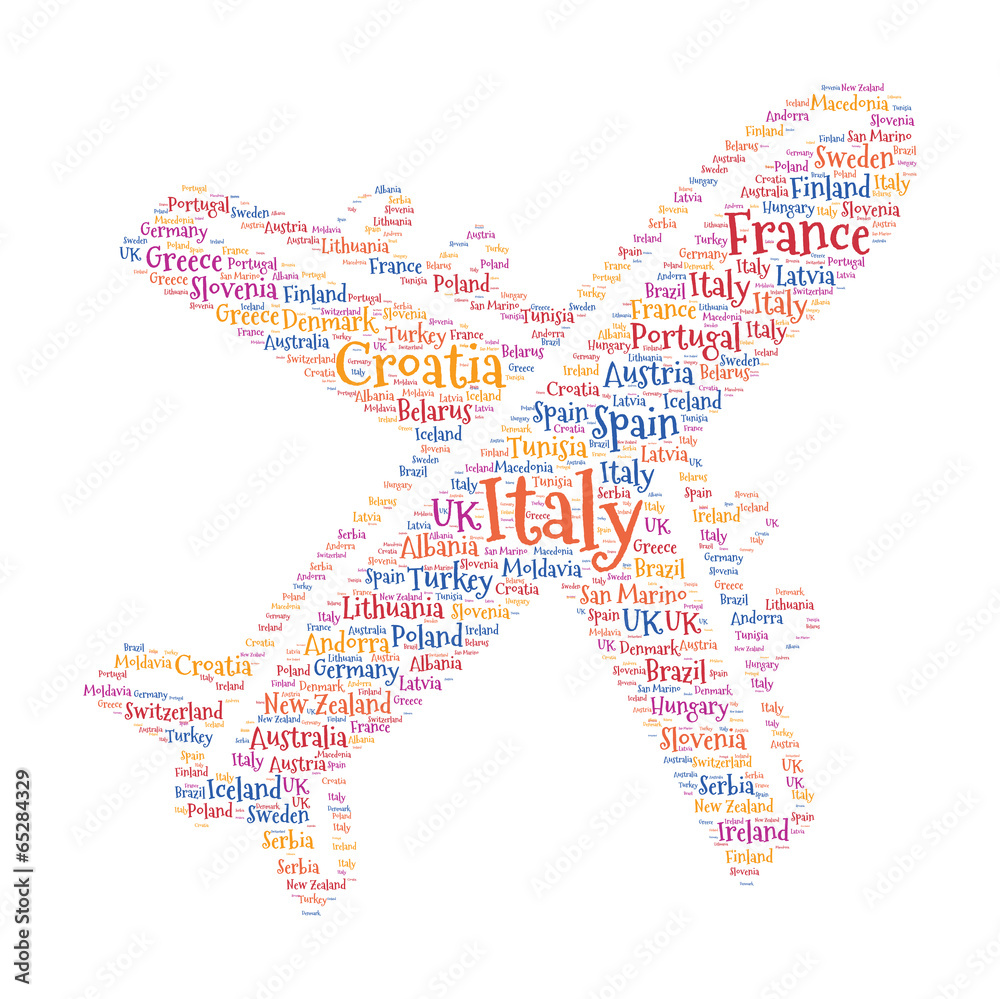 Summer Vacation Concept - Plane shaped word cloud