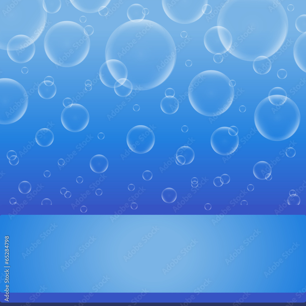 Soap bubbles on a blue background with frame