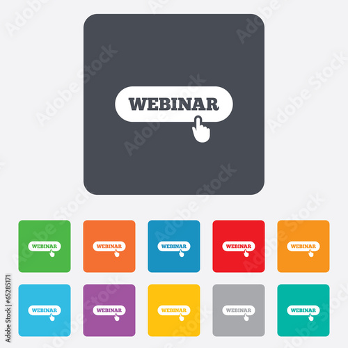 Webinar with hand pointer sign icon. Web study
