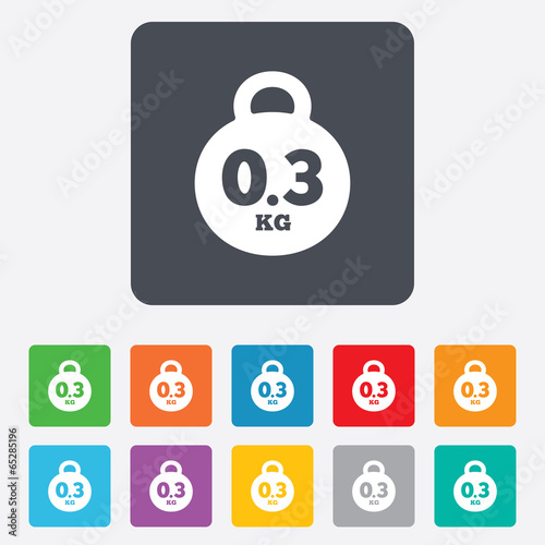 Weight sign icon. 0.3 kilogram (kg). Mail weight
