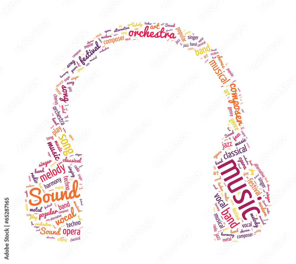 Headphone Shaped Music Concept in Word Cloud Headphone Shaped Music Concept in Word Cloud