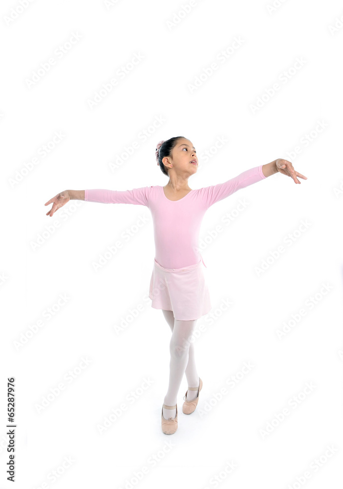 young cute ballet dancer girl dancing classical in pink tutu