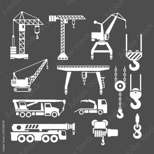 Set icons of crane, lifts and winches