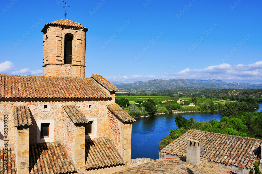 Esglesia Vella Church and Ebro River in Miravet, Spain