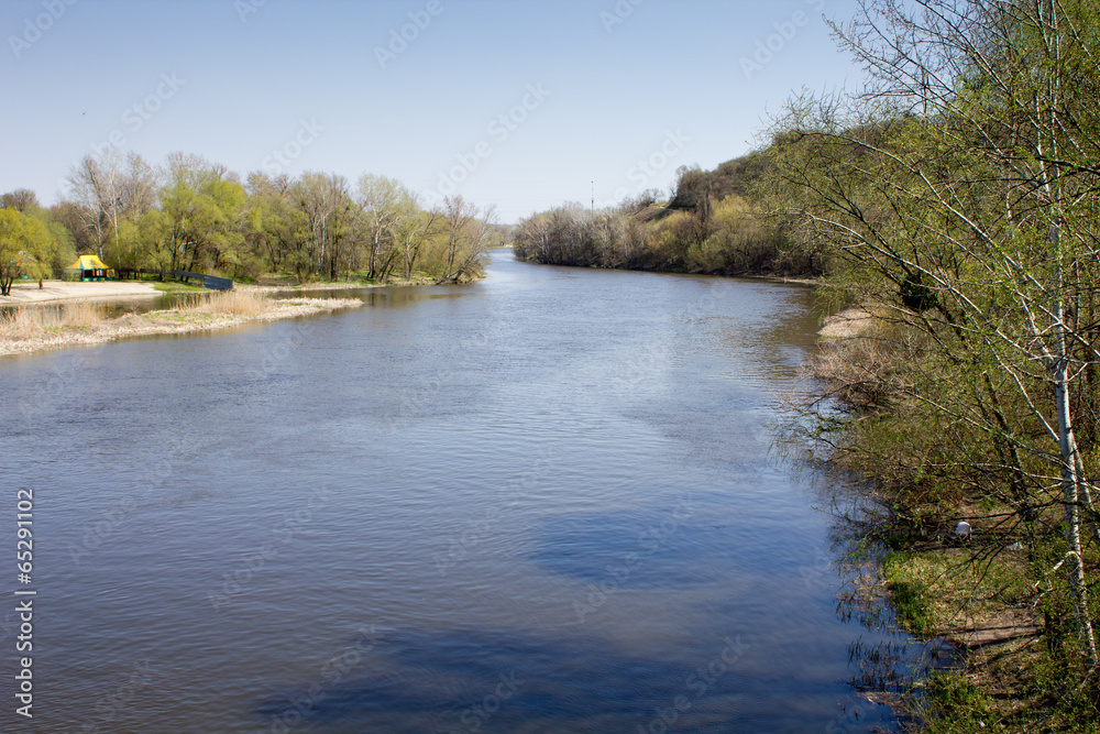 View of the river Seversky Donets beautiful blue sky