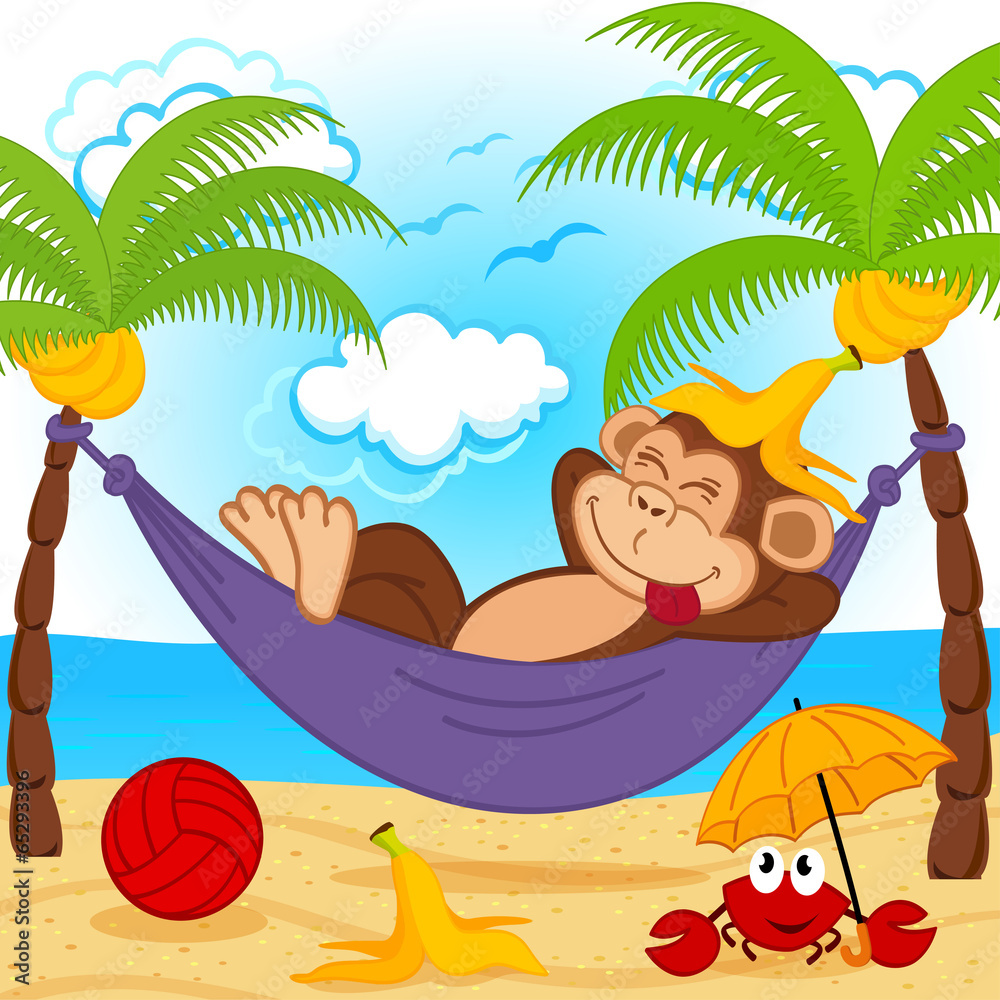 Obraz premium monkey on hammock - vector illustration, eps