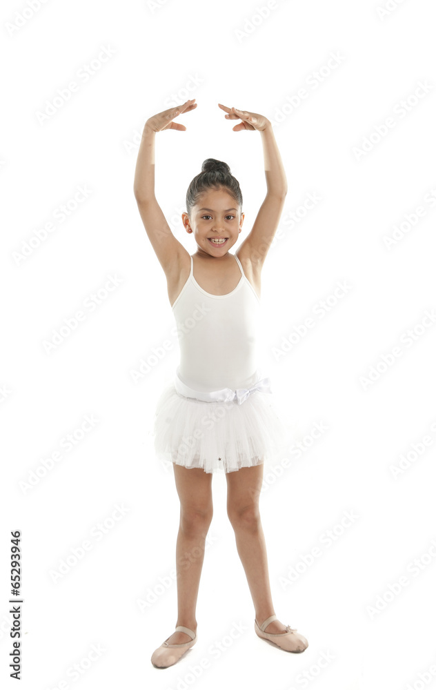 young cute ballet dancer girl dancing classical in white tutu