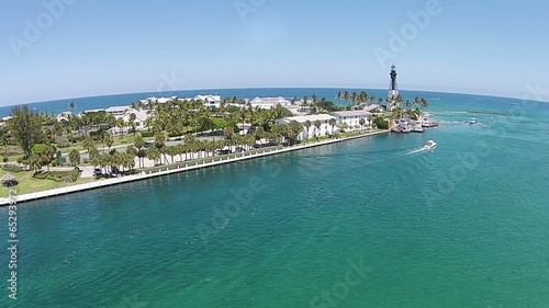 Hillsboro inlet and lighthouse, Florida, aerial view photo