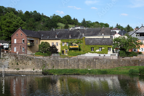 Houses at the bank of Lahn river in Runkel. Hesse, Germany photo