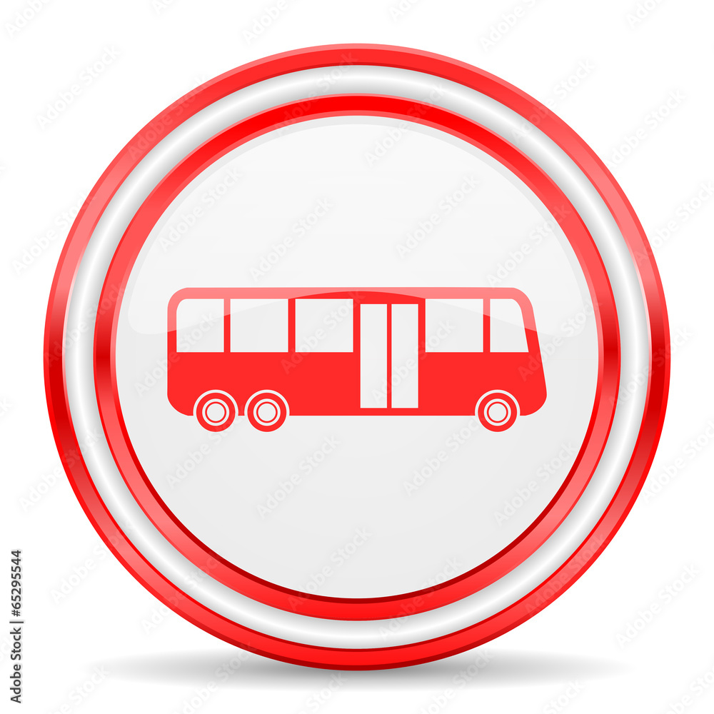 bus red white glossy web icon