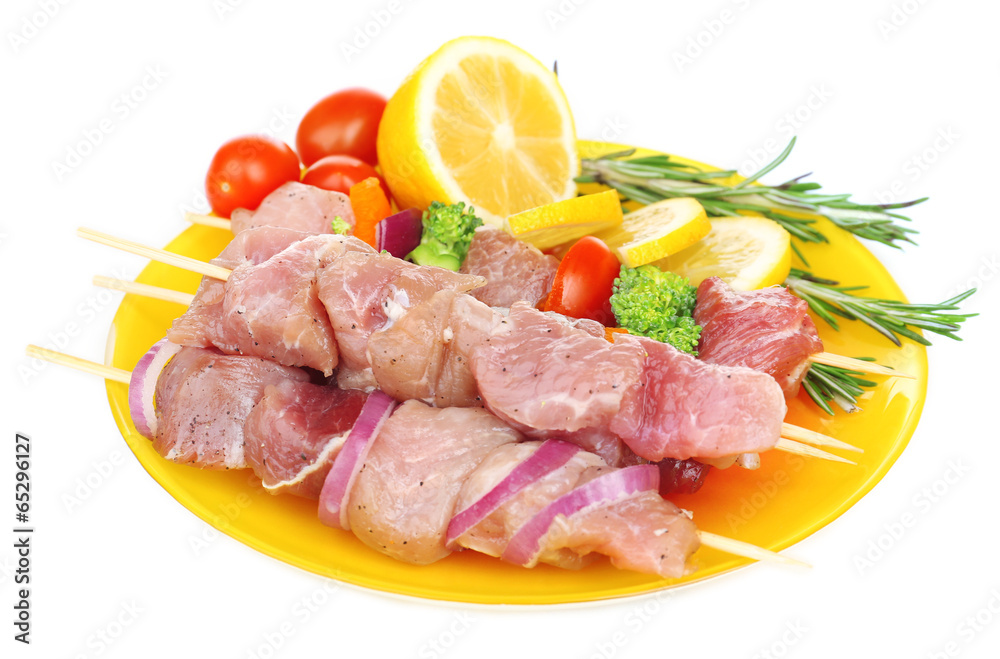 Raw pork kebab isolated on white Raw pork kebab isolated on white