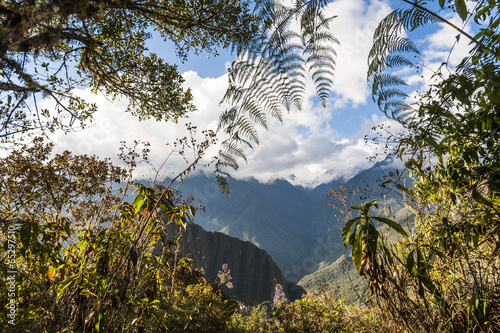 The path leading to Machu Picchu hill through the mountains photo