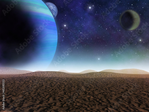 Alien planet. The view of planets and moons