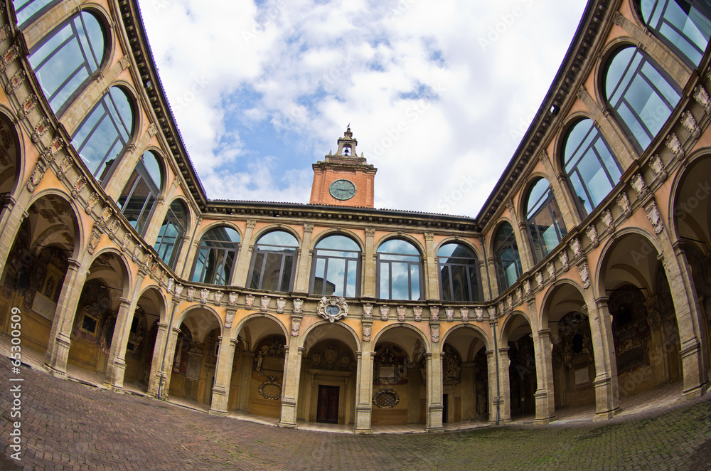 Super wide view of old library building, city of Bologna