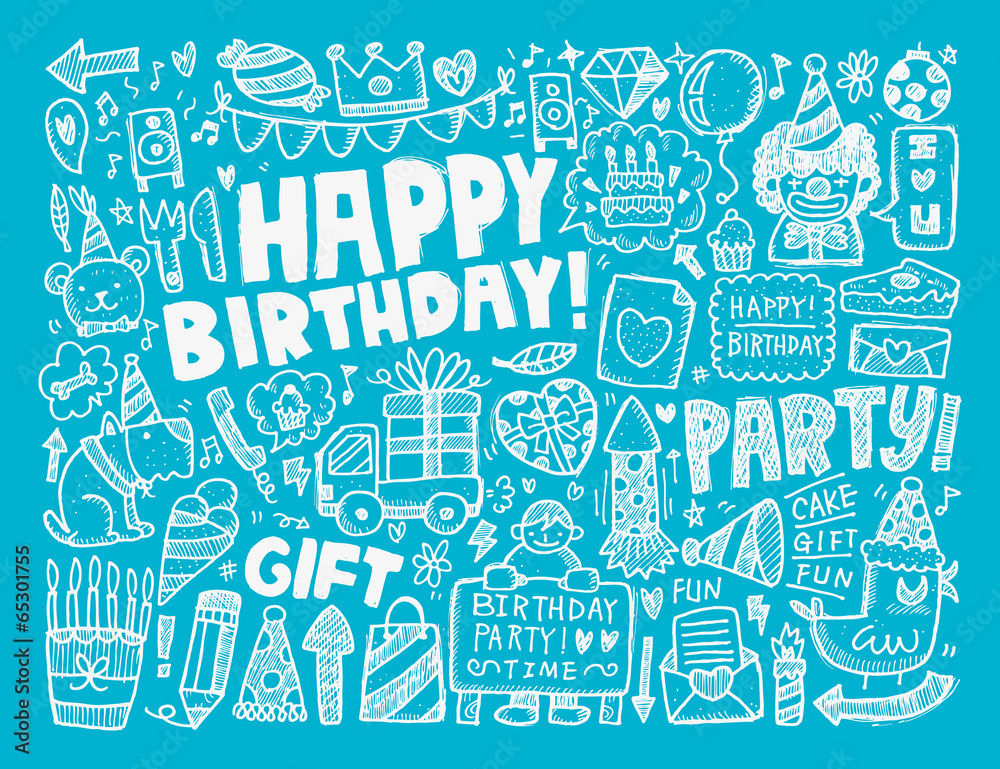 Naklejka premium Doodle Birthday party background