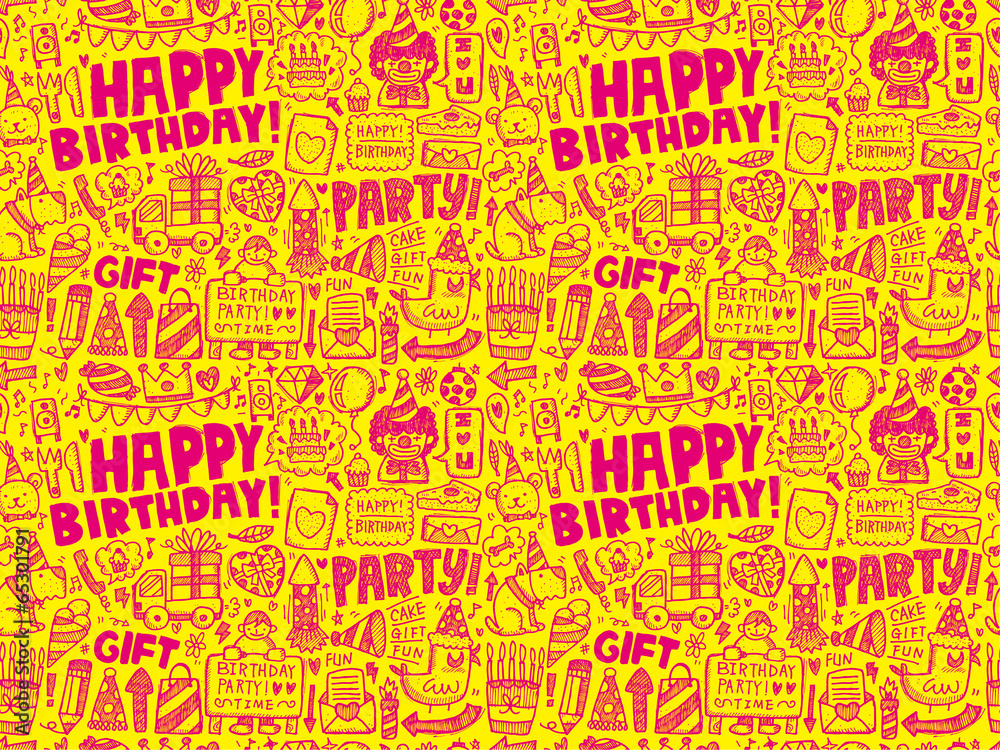 Seamless Doodle Birthday party pattern background Seamless Doodle Birthday party pattern background