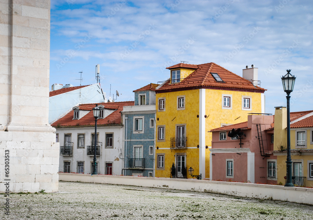 Colourful historic houses in city centra of Lisboa, Portugal