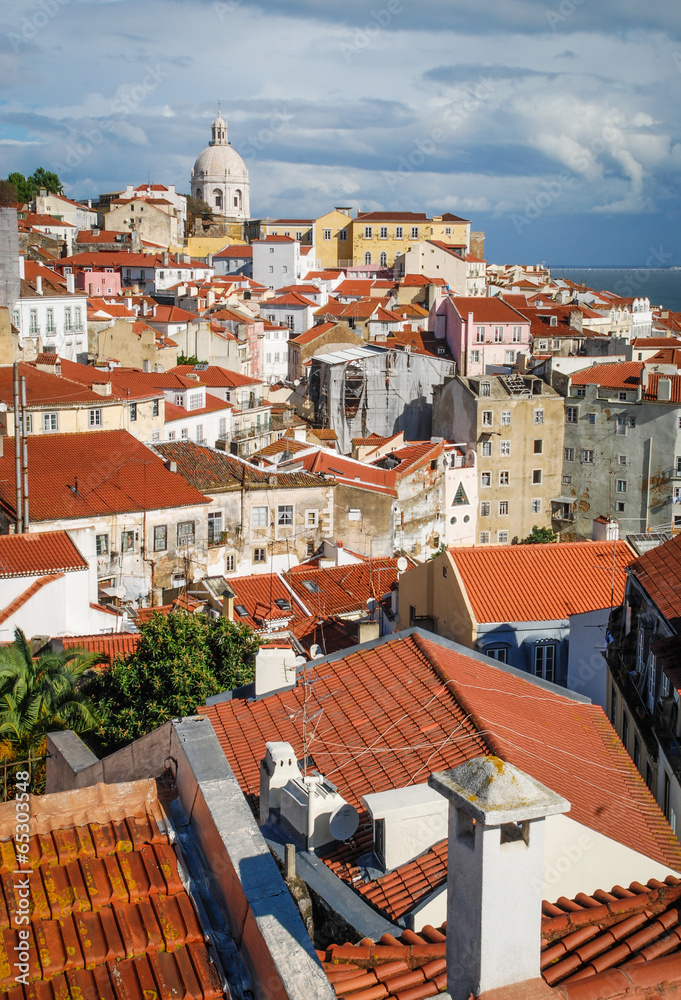 Beautiful view on historic part of Lisboa city, Portugal