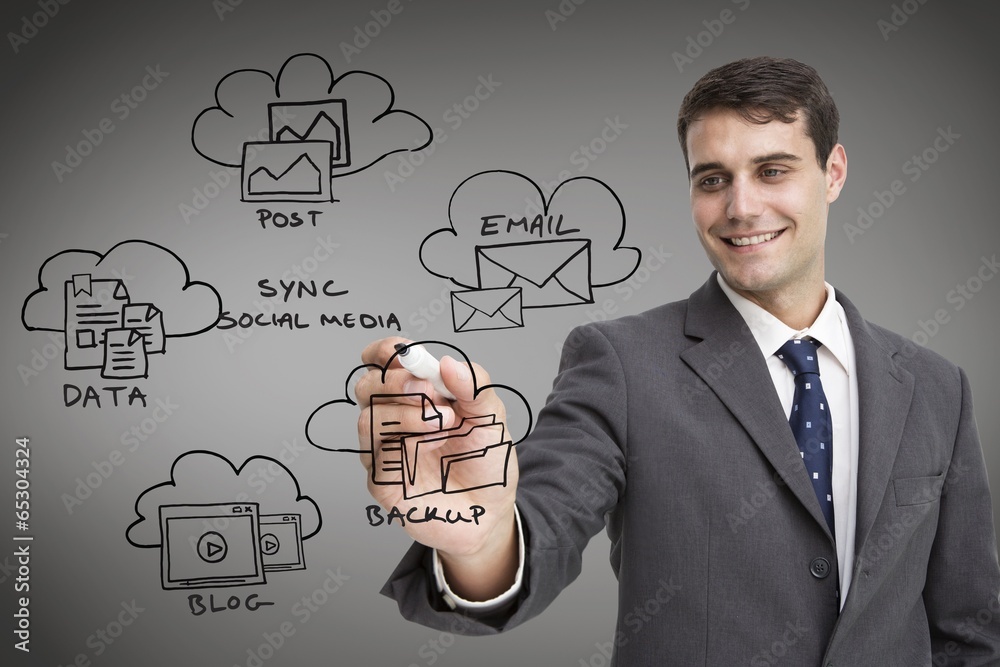 Composite image of businessman writing doodle Composite image of businessman writing doodle