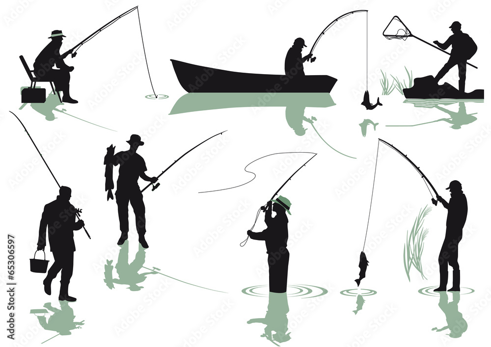 Angler beim fischen - obrazy, fototapety, plakaty 