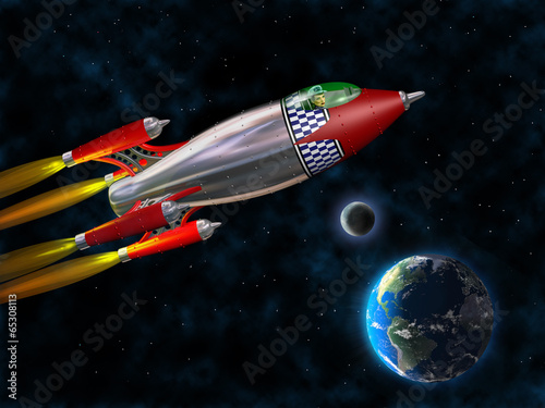 Fototapeta Naklejka Na Ścianę i Meble -  Retro rocket in space