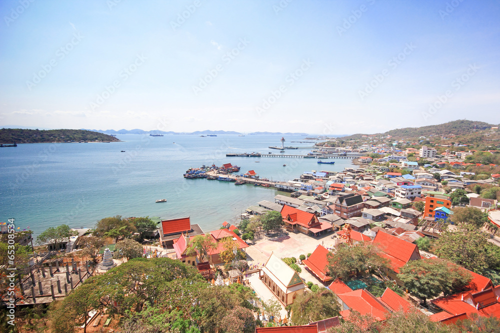 Sea and city scape view of Srichang island in Thailand.