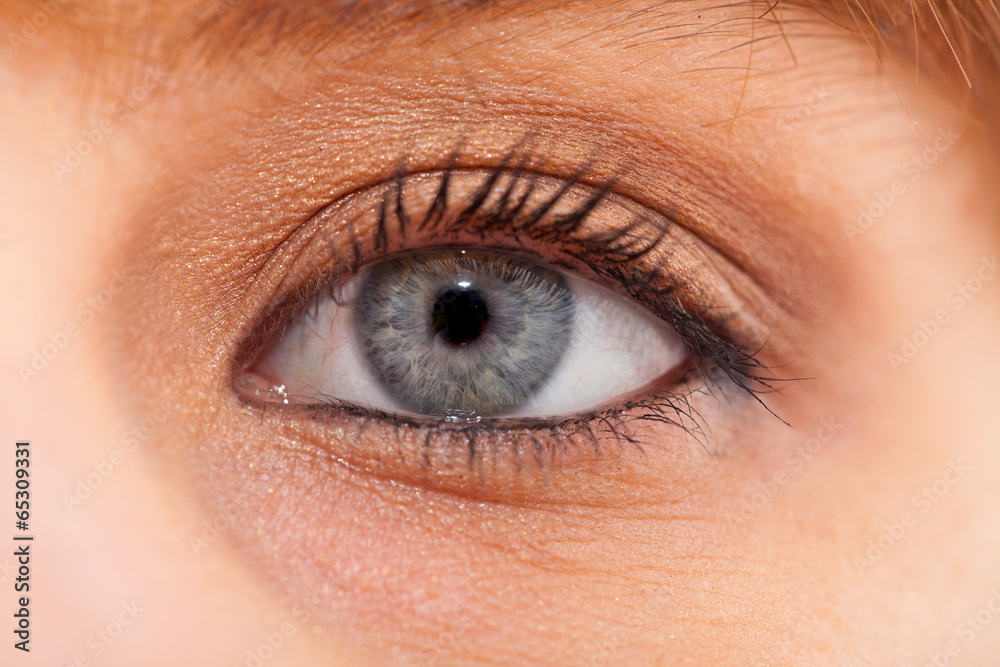 Fototapeta premium oeil bleu maquillé en gros plan