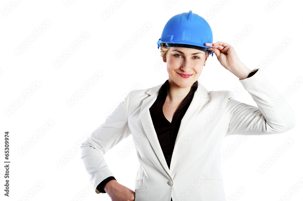Business woman architect manager isolated on white background Business woman architect manager isolated on white background