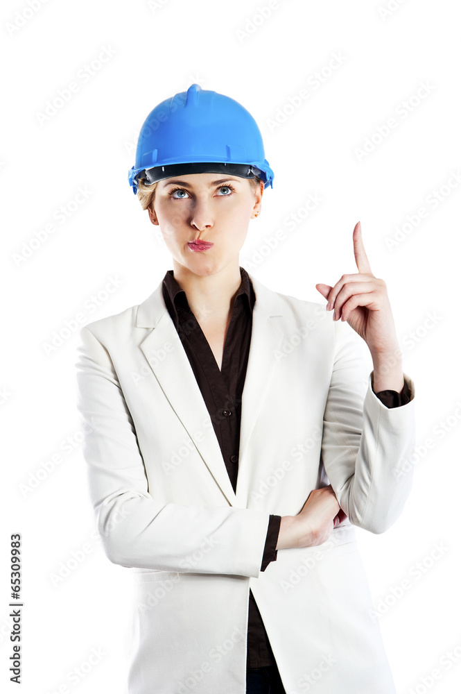 Business woman architect manager isolated on white background po Business woman architect manager isolated on white background po