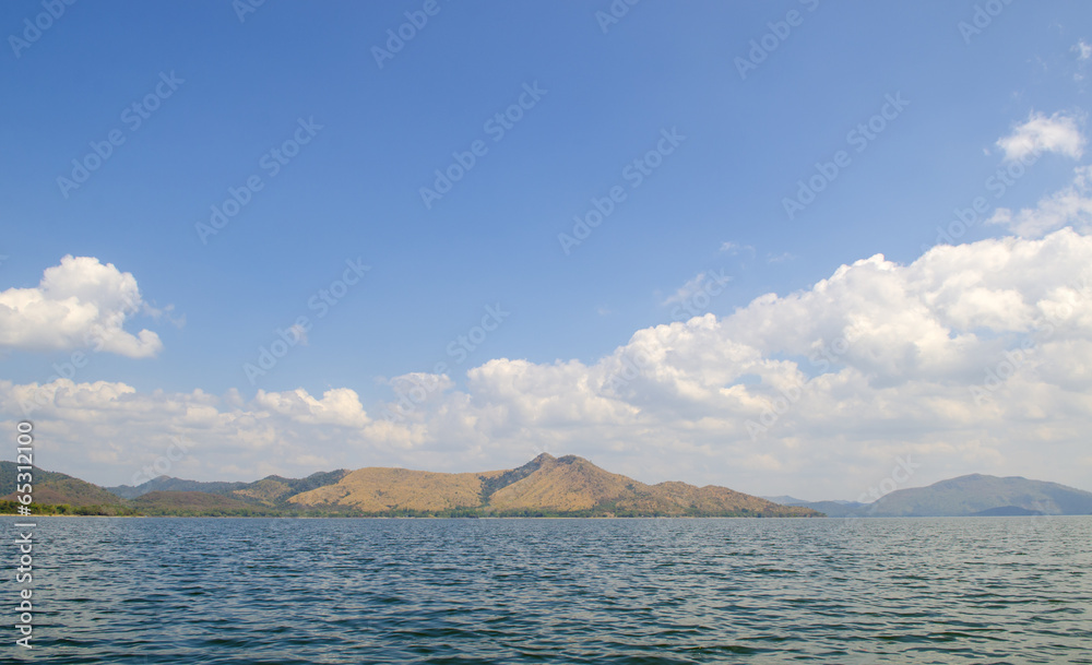 Lake, mountains and clouds blue sky, Thailand
