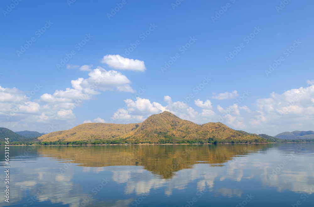 Lake, mountains and clouds blue sky, Thailand