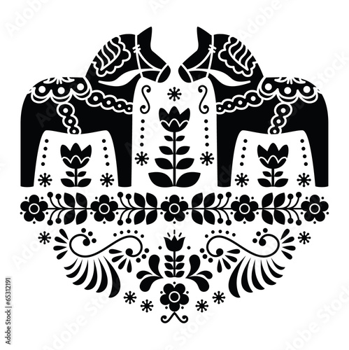 Swedish Dala or Daleclarian horse folk pattern in black photo