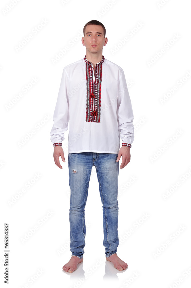 Fototapeta premium gay in Ukrainian embroidered shirt