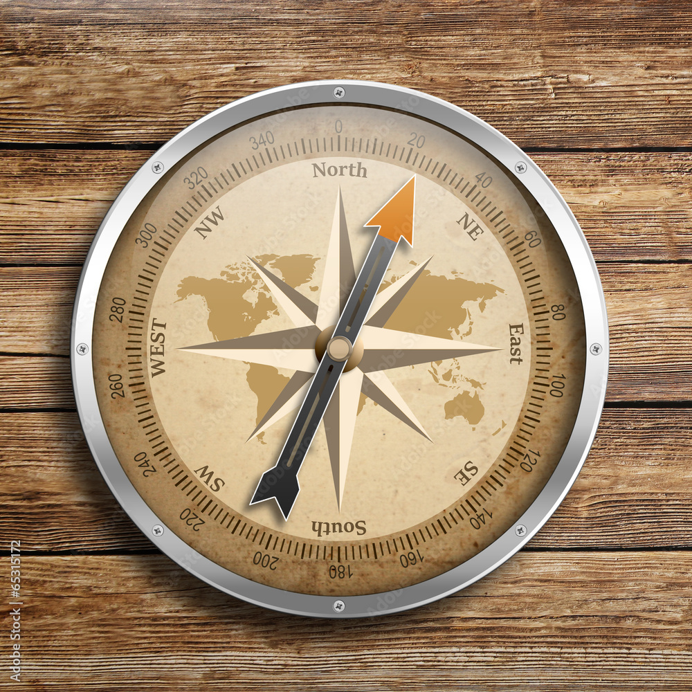 Kompass auf Holz