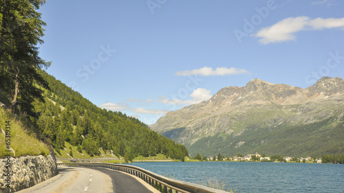 Maloja, Silsersee, Passstrasse, Schweizer Alpen, Graubünden