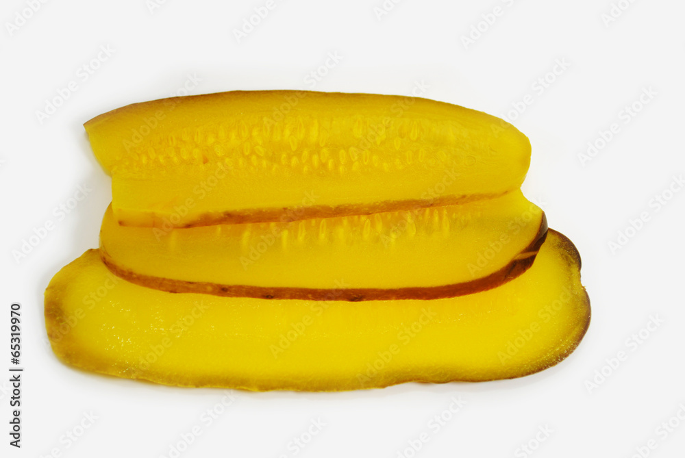 Three Fresh Sliced Organic Sandwich Pickles Isolated Three Fresh Sliced Organic Sandwich Pickles Isolated