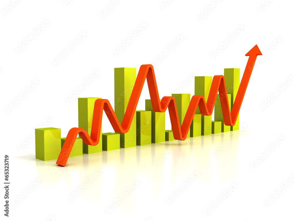 business bar graph diagram with rising arrow