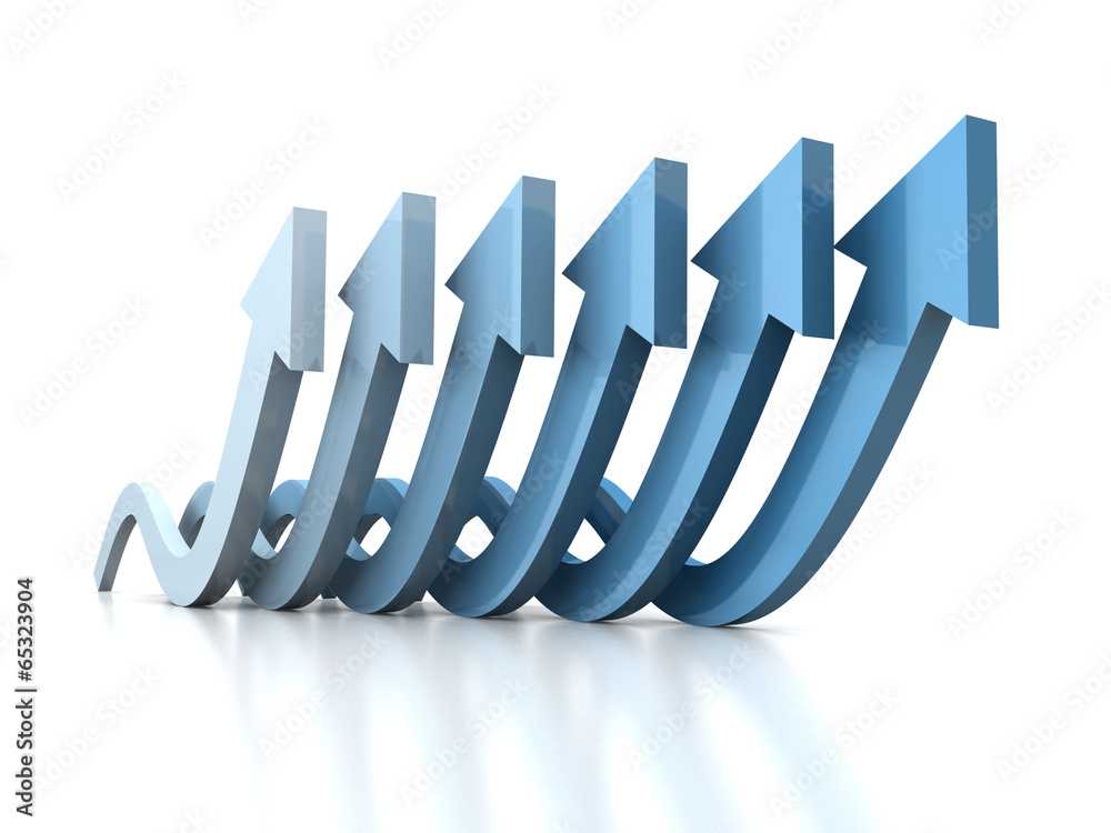 growing wave arrows blue group on white reflection