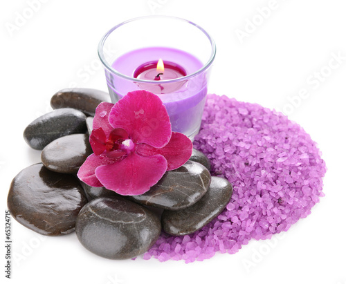 Fototapeta Naklejka Na Ścianę i Meble -  Beautiful colorful candles and orchid flower, isolated on white